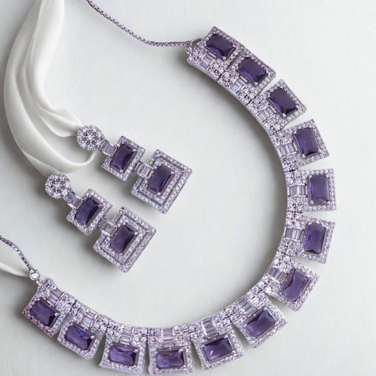 RoyalSparkleADNecklaceSetwithEarrings_Wedding_PartyWear-PurpleColour-ADNeck7945