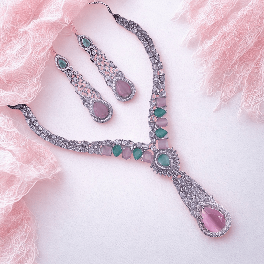Royal Stone AD Necklace Set – Designer Bridal Jewelry for Weddings & Parties - Bellavera Jewels