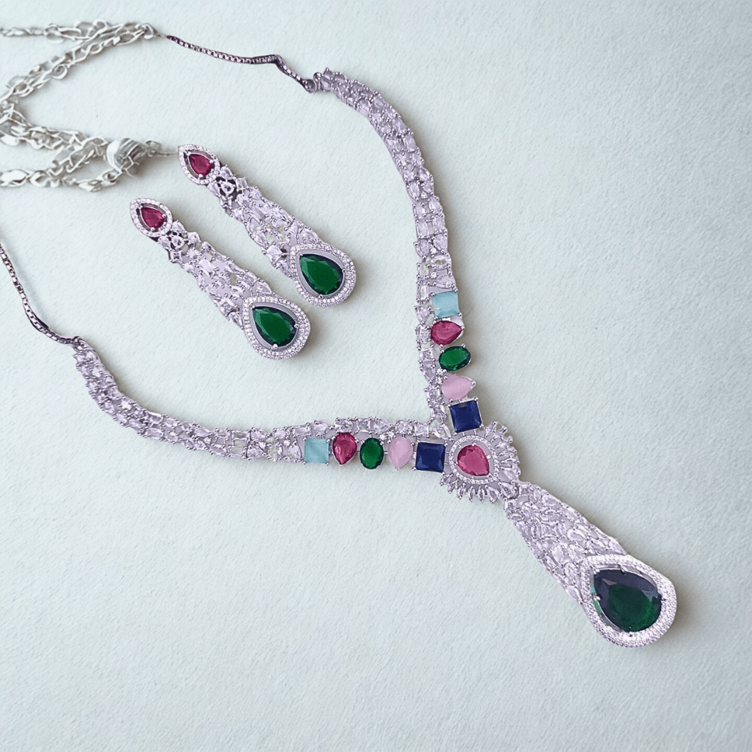 Royal Stone AD Necklace Set – Designer Bridal Jewelry for Weddings & Parties - Bellavera Jewels