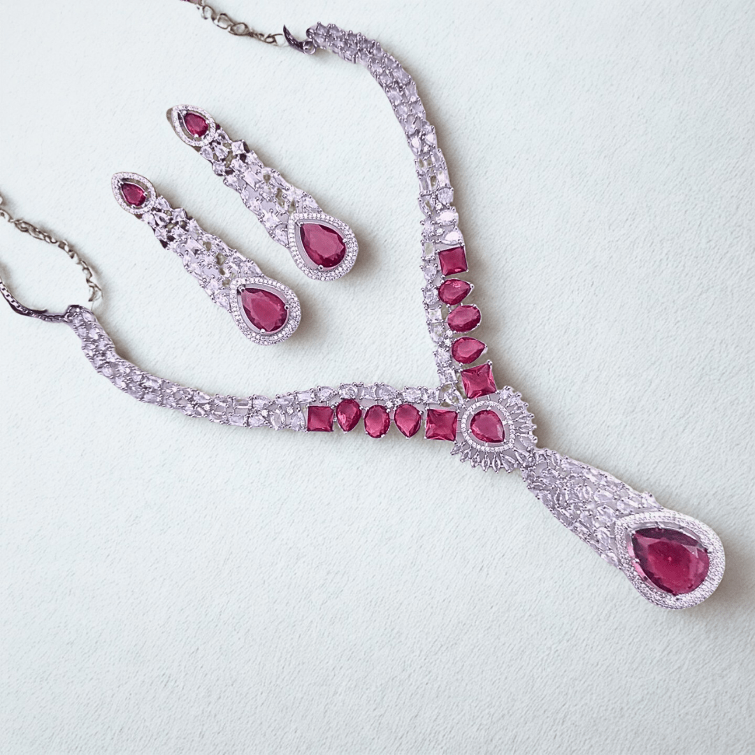 Royal Stone AD Necklace Set – Designer Bridal Jewelry for Weddings & Parties - Bellavera Jewels