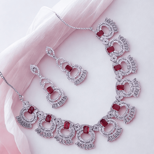 Royale American Diamond Neck lace Set with Earrings Party Wedding Wear Jewellery for Women - Bellavera Jewels