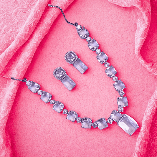 Statement American Diamond Necklace Set for Women | Bold Party Wear Jewelry for Weddings & Events - Bellavera Jewels