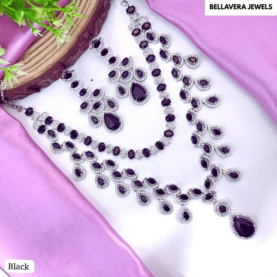Statement Teardrop Stone Necklace Set - Bellavera Jewels