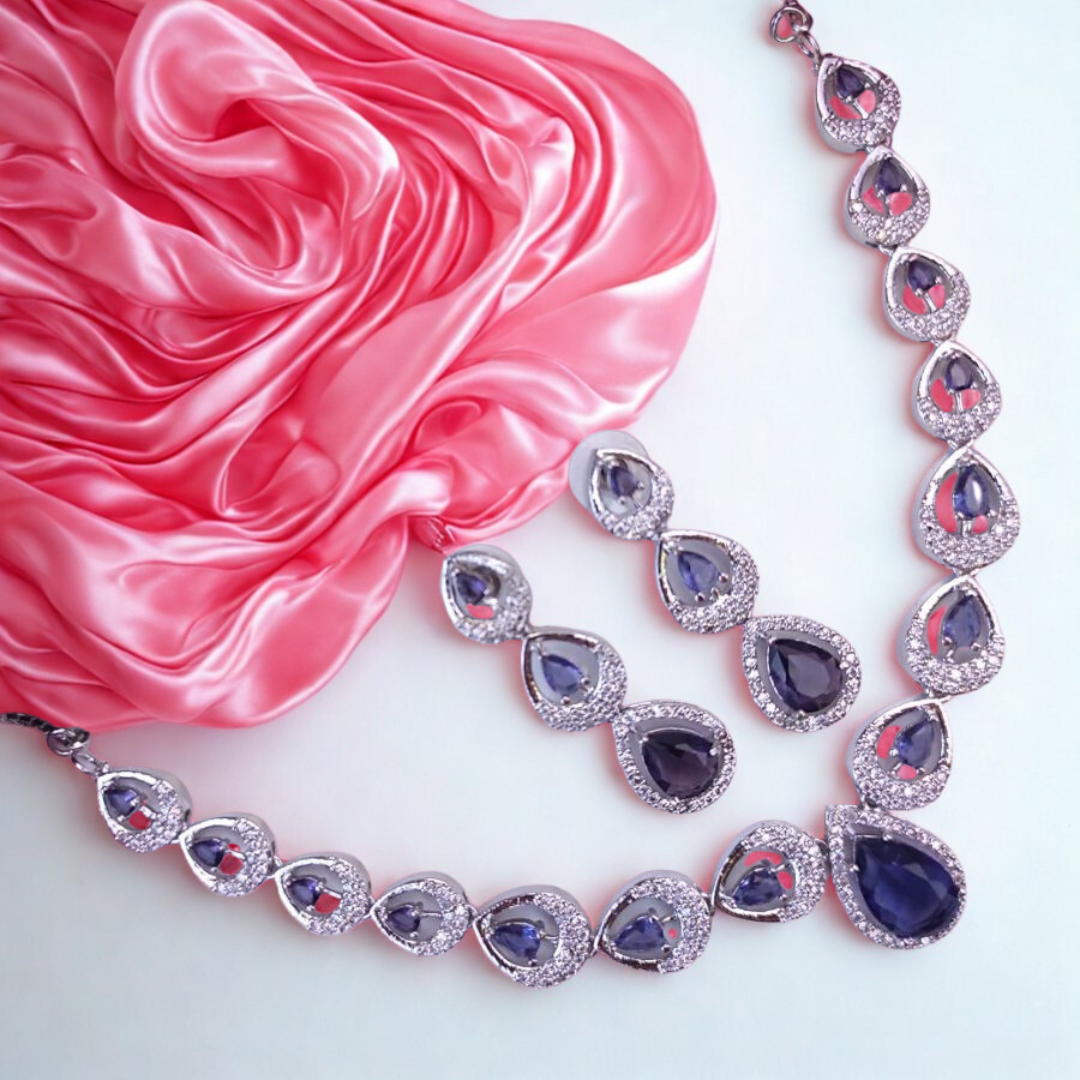 TeardropAmericanDiamondNecklaceSet-PURPLE-ADNeck9057