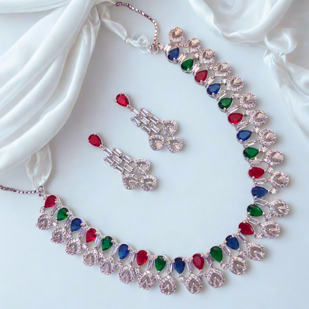 TeardropClusterAmericanDiamondNecklaceSet_Bridal_OccasionWearJewellery-Multicolour-AdNeck7856