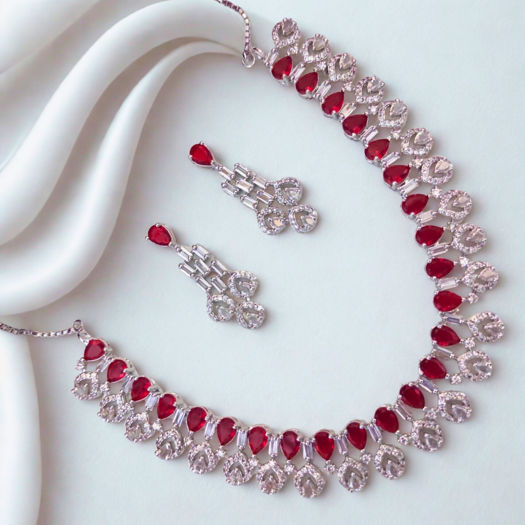 TeardropClusterAmericanDiamondNecklaceSet_Bridal_OccasionWearJewellery-Redcolour-AdNeck7857