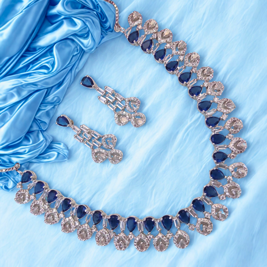 TeardropClusterAmericanDiamondNecklaceSet_Bridal_OccasionWearJewelry-Bluecolour-AdNeck7859