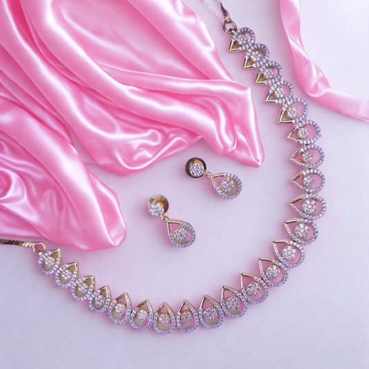 TeardropSparkleAmericanDiamondNecklaceSet-GOLD-ADNeck8908