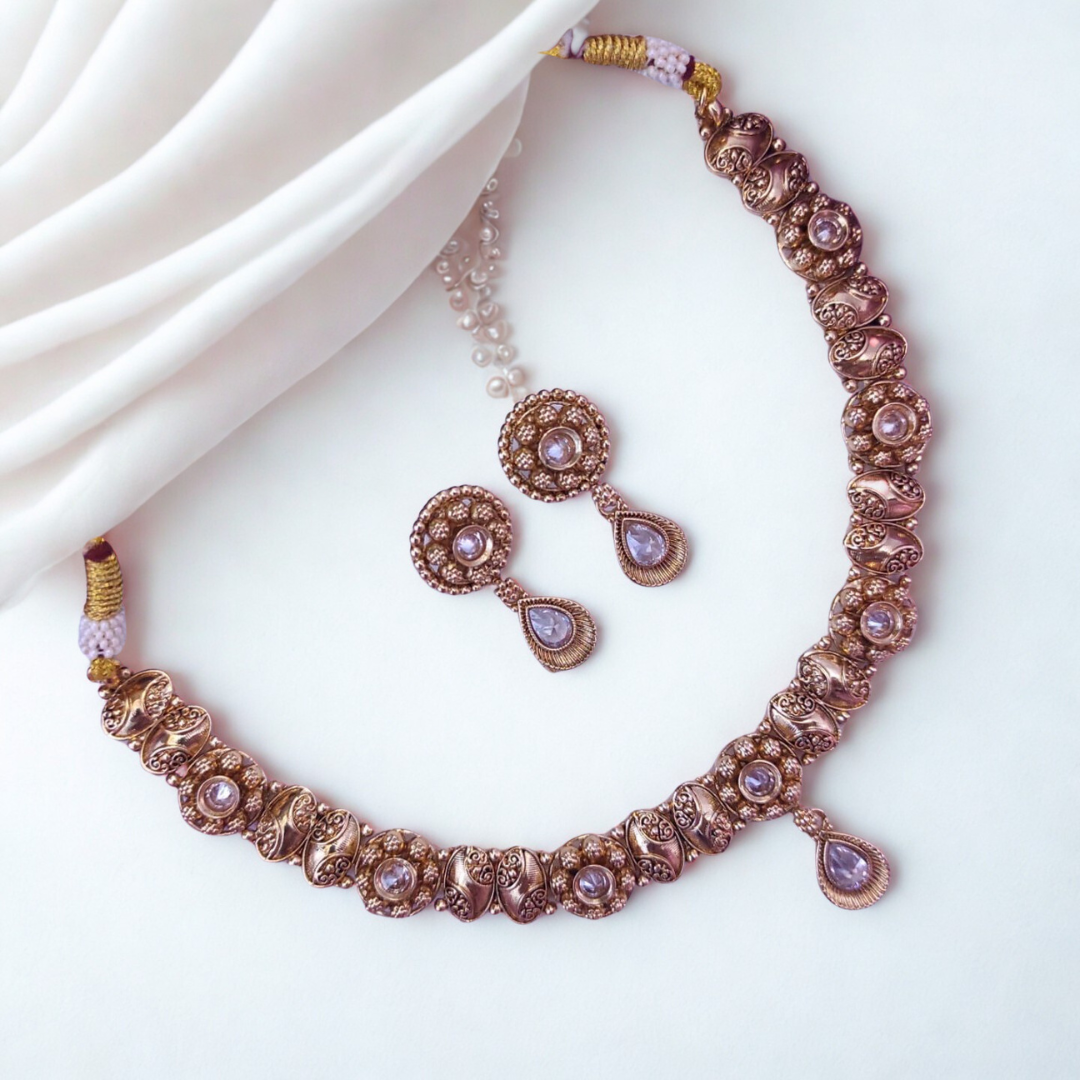 Traditional Gold Plated Indian Necklace Set-RN70_2